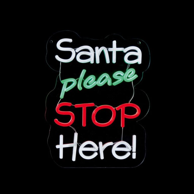 5053844445556 1 35cm Neon Light Up Santa Please Stop Here Sign.jpg